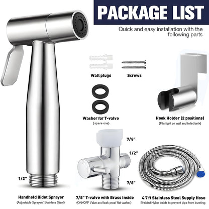 Pugrwei 304 Stainless Steel Handheld Cloth Diaper & Bidet Sprayer Set