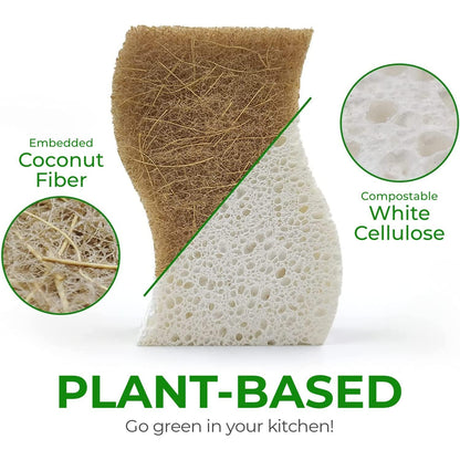 Natural Kitchen Sponge – Biodegradable Compostable Cellulose & Coconut Scrubber