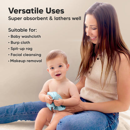 KeaBabies Bamboo Washcloths: 500GSM Ultra-Soft 6-Pack