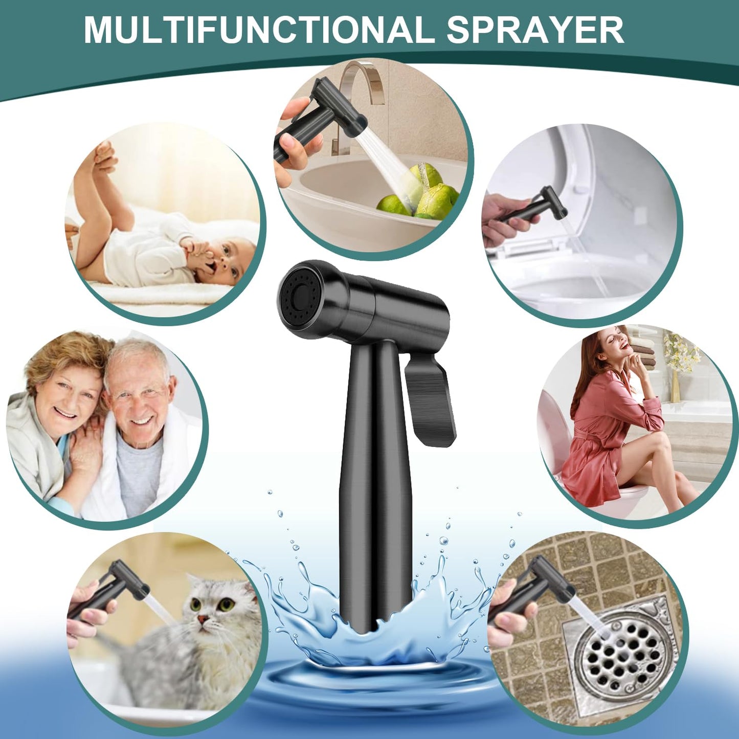 Pugrwei 304 Stainless Steel Handheld Cloth Diaper & Bidet Sprayer Set