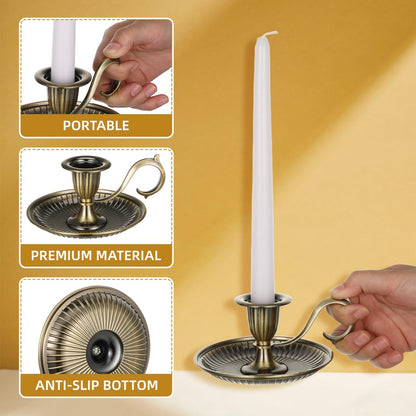 Vintage Chamberstick Holder: Durable Metal Candlestick with Handle, Zero-Plastic Home Décor