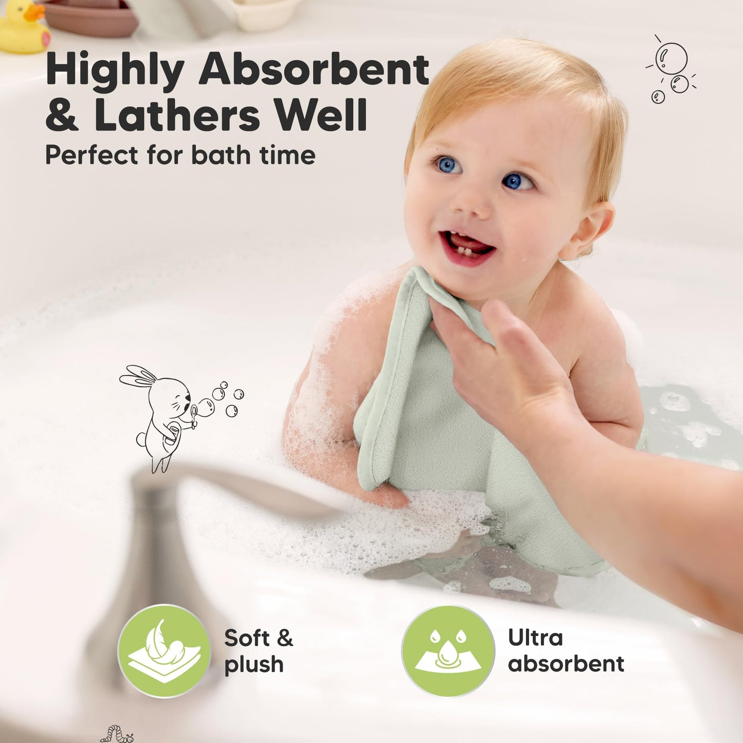 KeaBabies Bamboo Washcloths: 500GSM Ultra-Soft 6-Pack