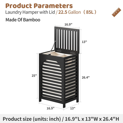 FILWH 85L Sustainable Bamboo Laundry Hamper with Flip Lid