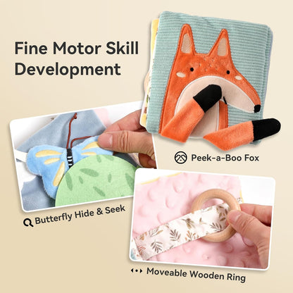 Montessori Soft Baby Book: Sensory Textures & Teether Toy