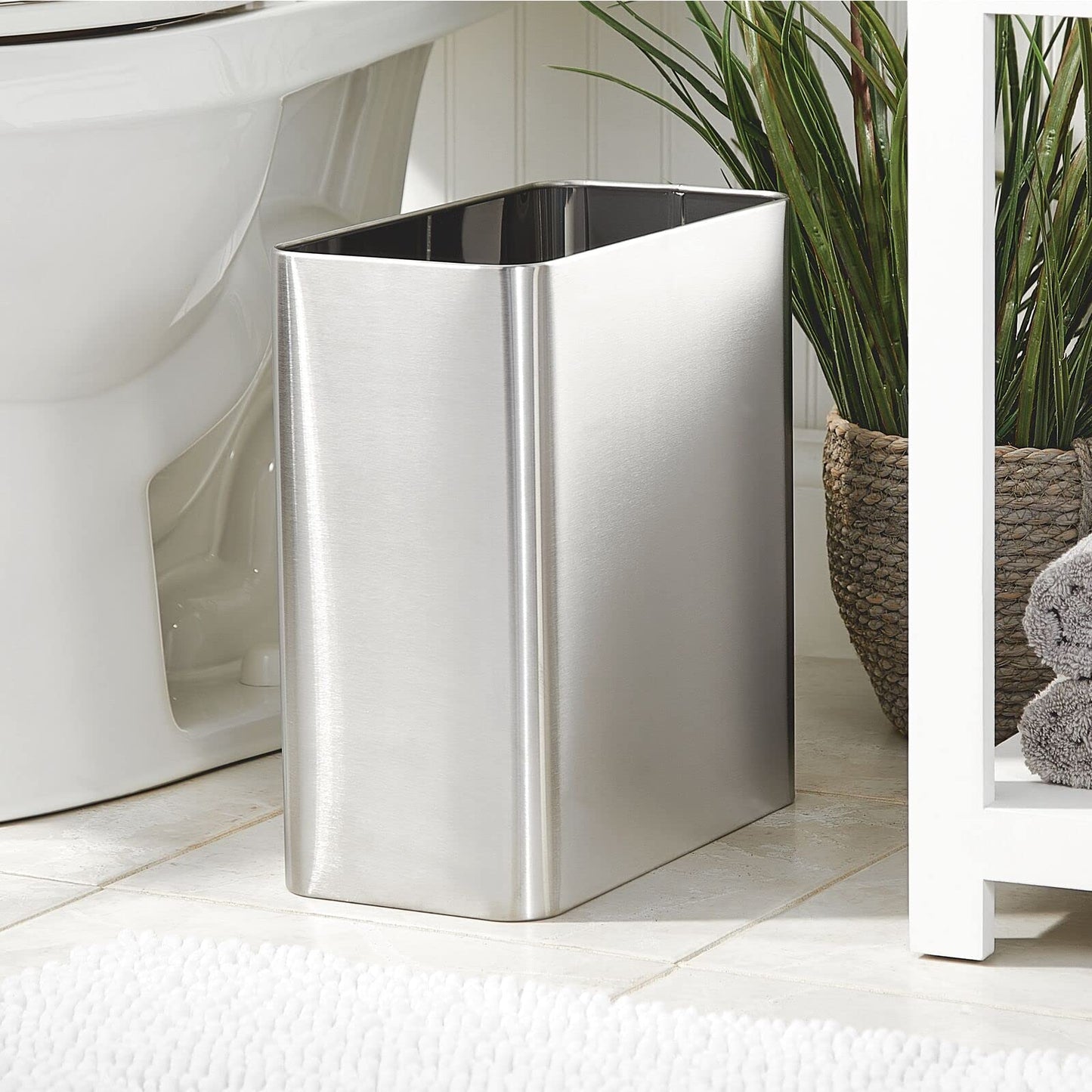 mDesign Slim Stainless Steel Wastebasket (2.6 Gal) | TRUE Shift Plastic‑Free Trash Bin