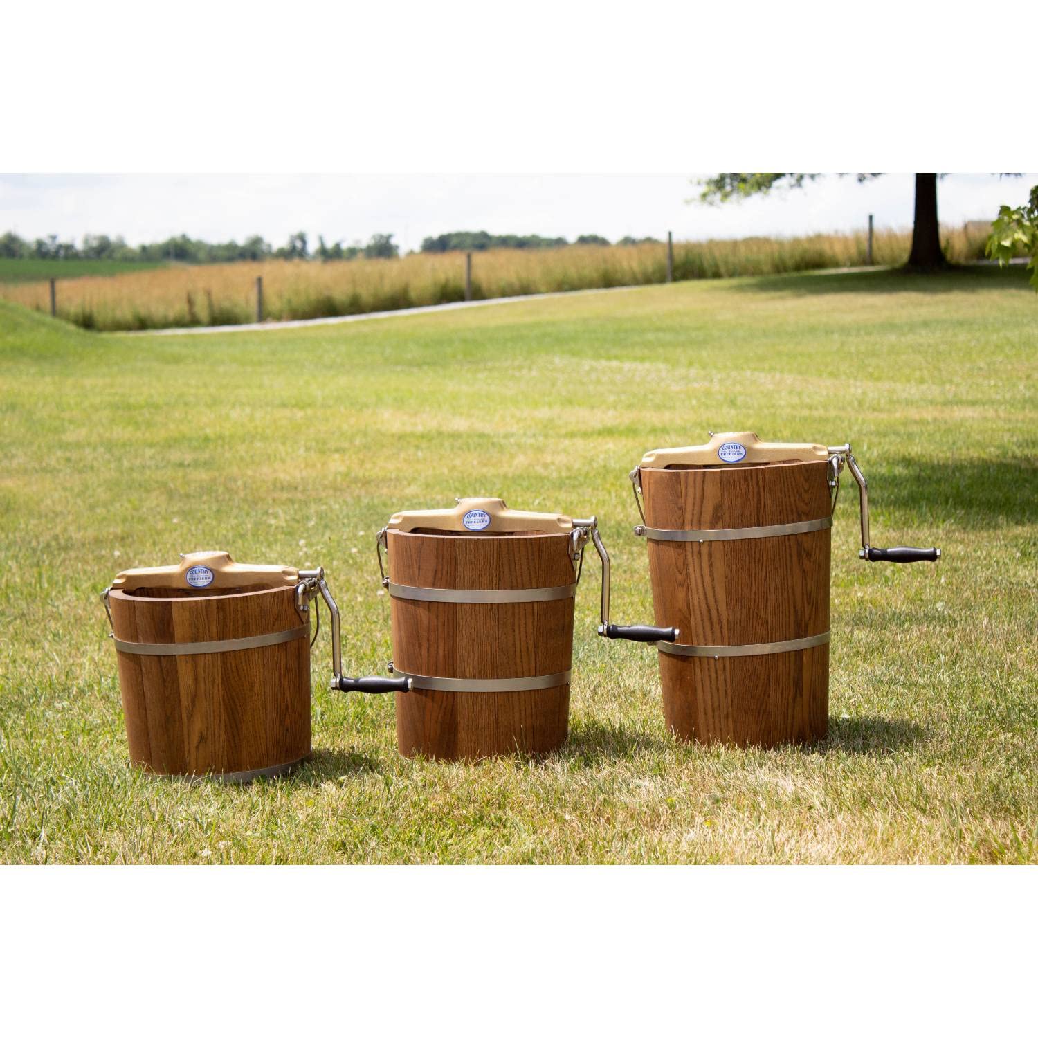Lehman’s Manual Hand-Crank Ice Cream Maker on a grassy field