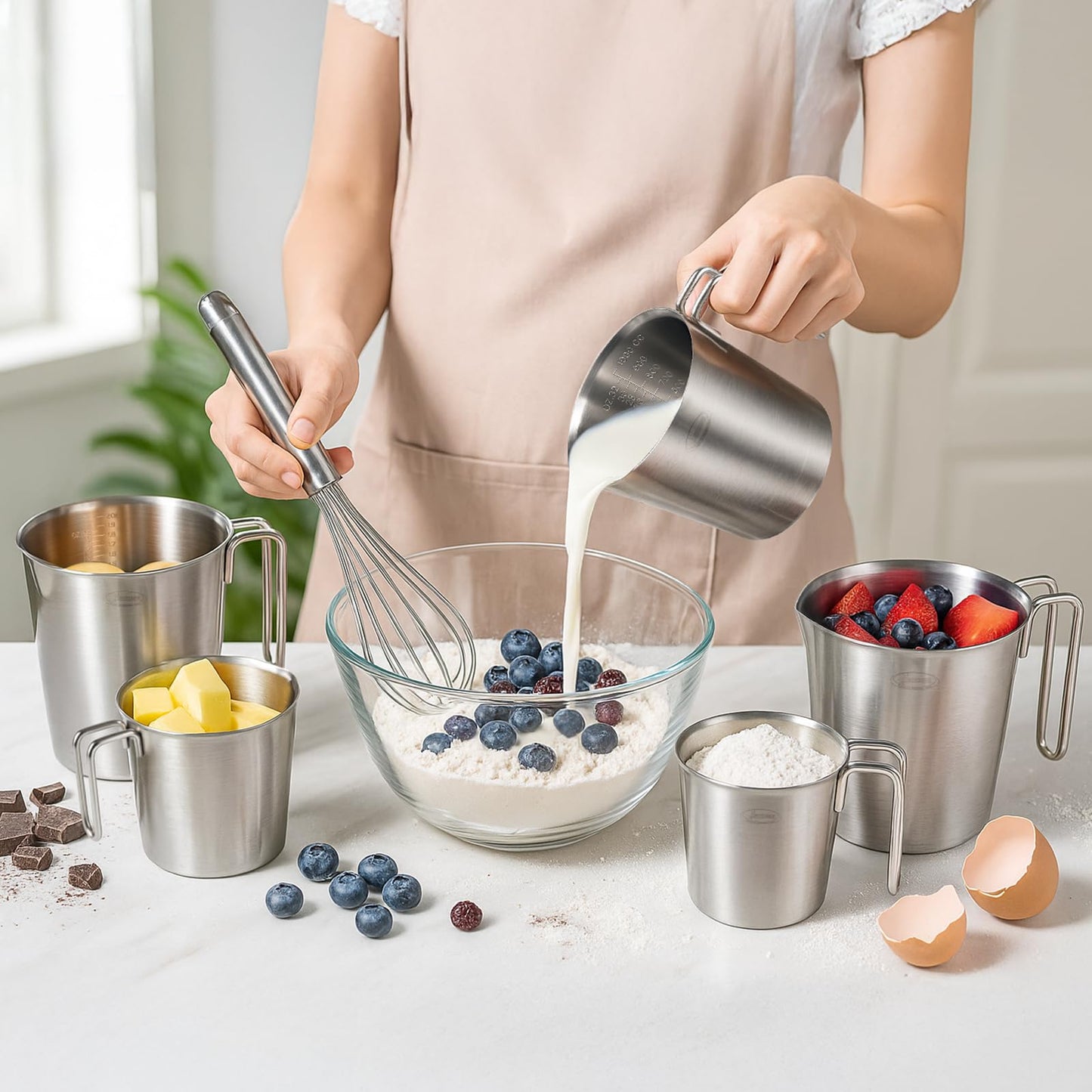 Newness Stainless Steel Measuring Cup with Triple Measurement Scales
