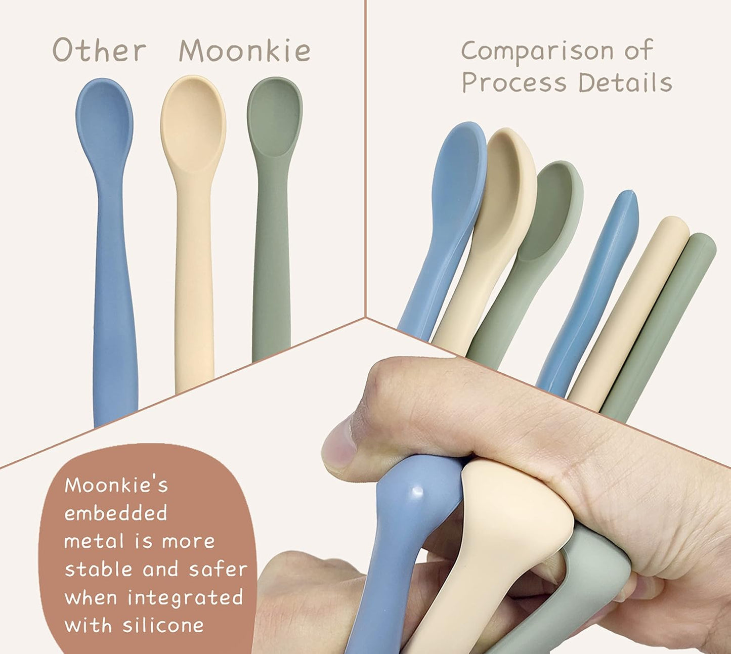 Moonkie 100% Food-Grade Silicone 2-Stage Baby Spoons (4-Pack)