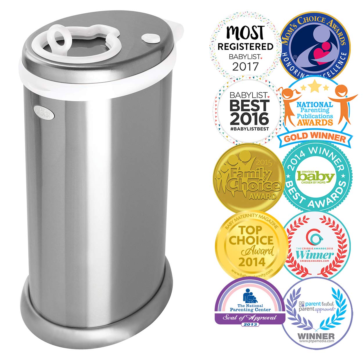 Ubbi Steel Diaper Pail: Powder-Coated Odor-Locking Bin
