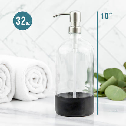Kitchentoolz 32 oz Glass Pump Bottle with Stainless Steel Pump