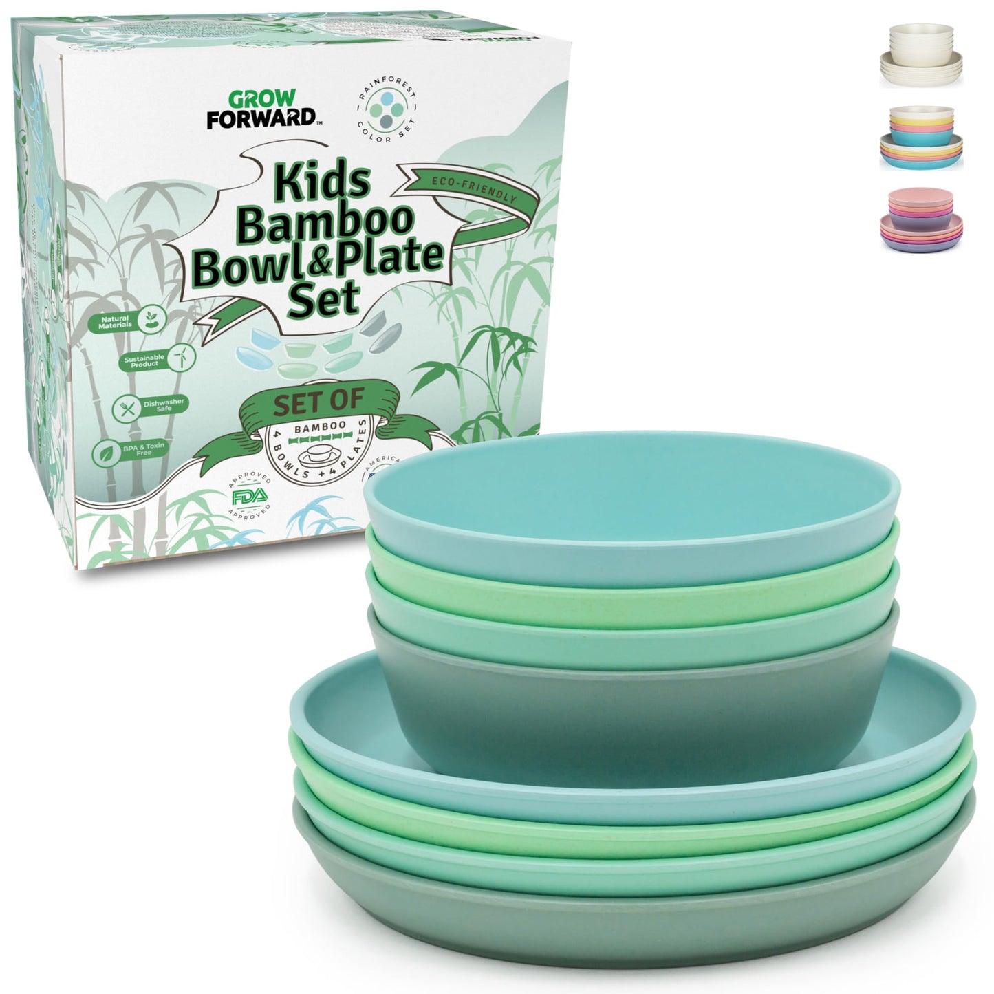 Grow Forward 8-Piece Sustainably Harvested Bamboo Kids Dinnerware Set