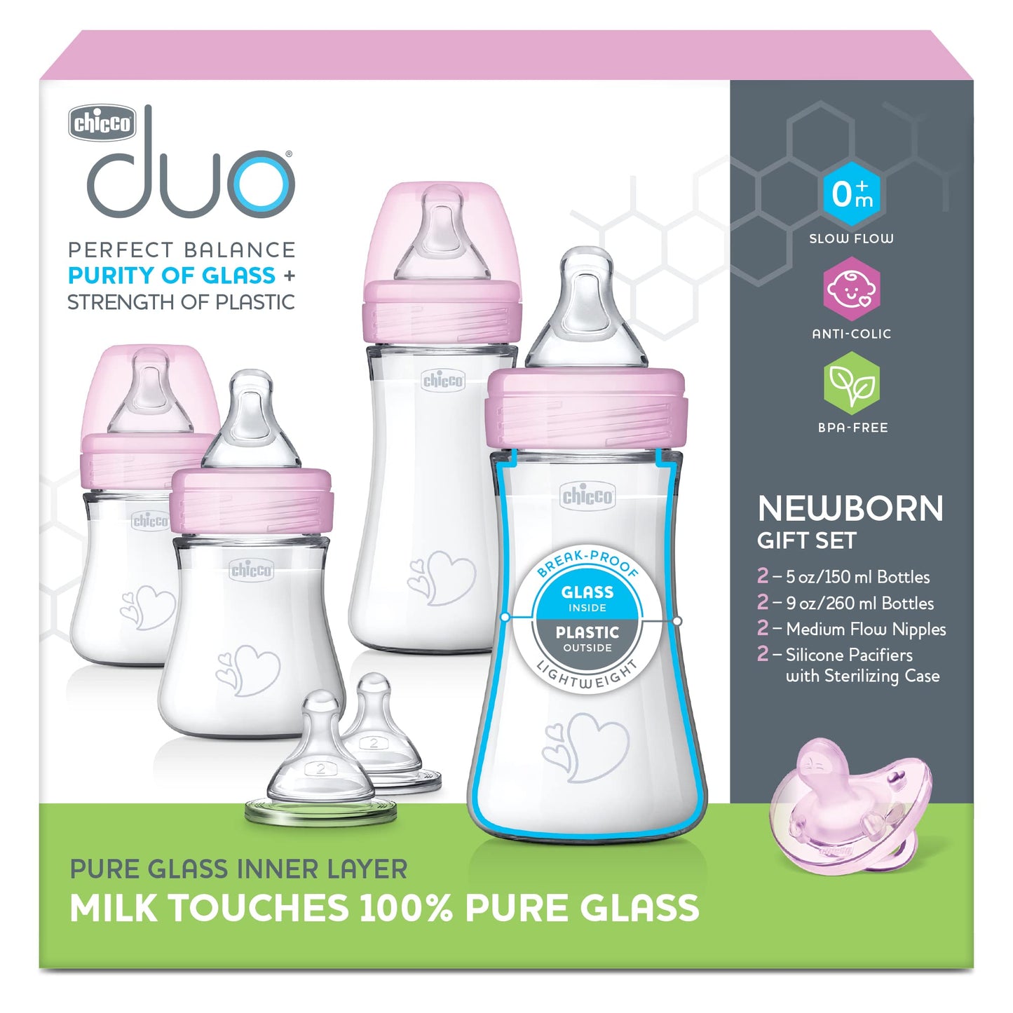 Chicco Duo 5oz Hybrid Baby Bottle with Invinci-Glass Interior (2-Pack)