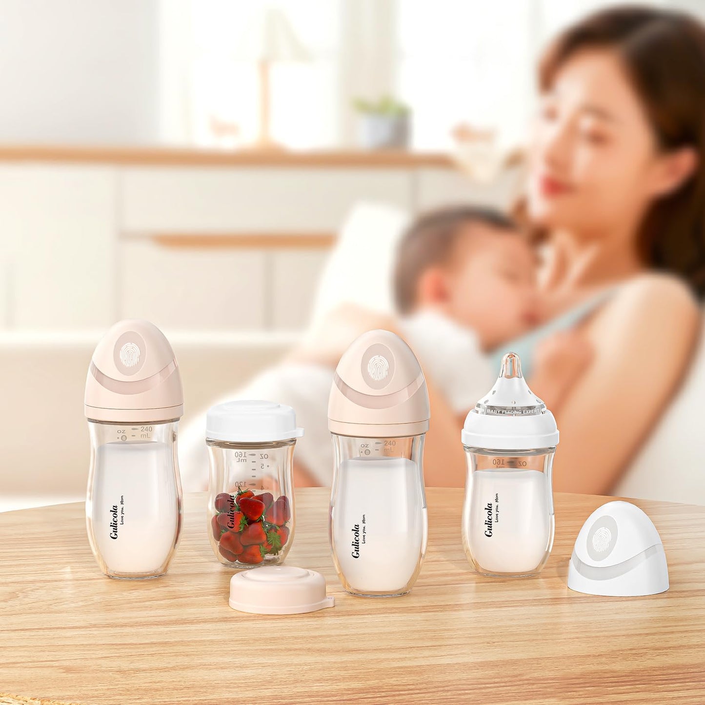 Gulicola 5 oz Natural Borosilicate Glass Baby Bottles (2-Pack)