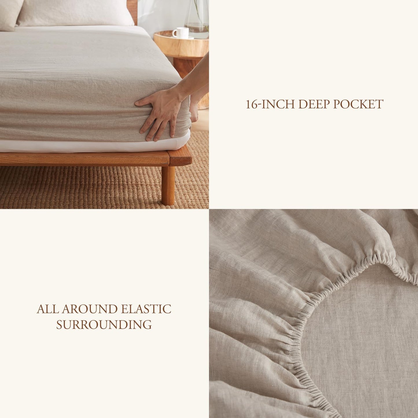 DAPU 100% Pure French Linen Sheets: Natural Normandy Flax Set
