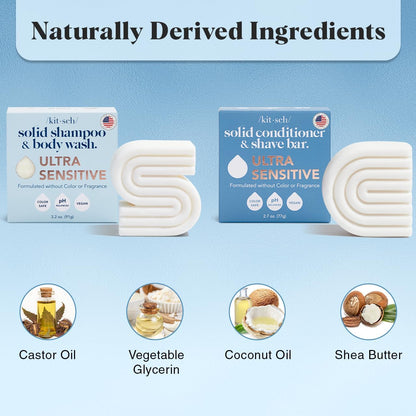 Fragrance-Free Shampoo, Body Wash & Conditioner Bar Set, Vegan – Kitsch Ultra Sensitive