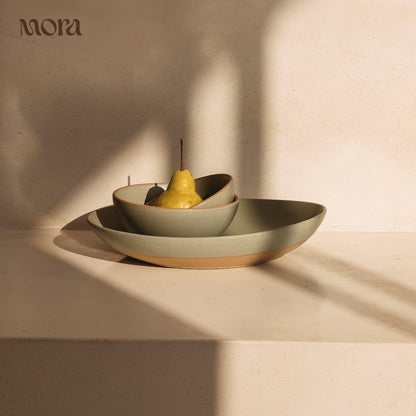 Mora Medium Ceramic Bowls, Set of 4 (28 oz, Oat)