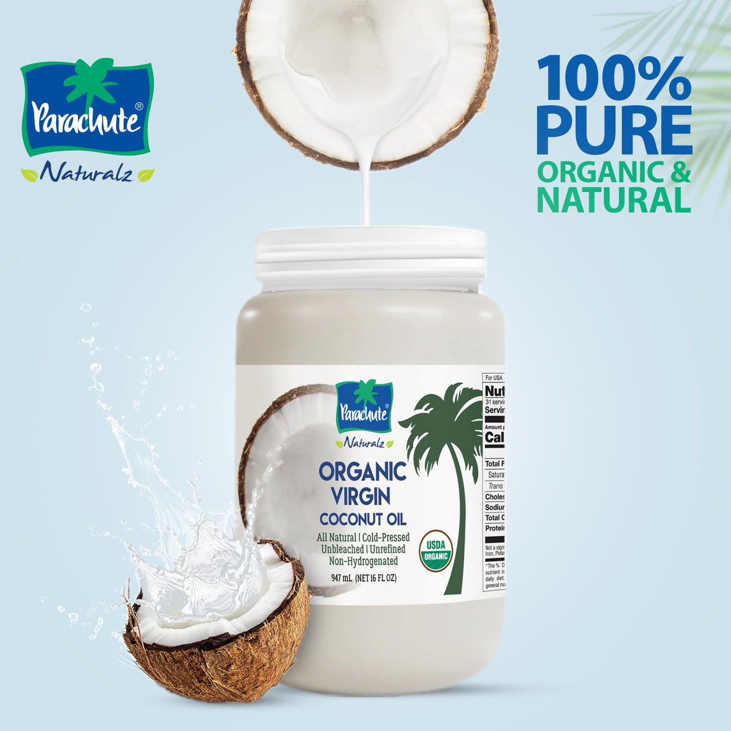 Parachute Naturalz Organic Virgin Coconut Oil: Cold Pressed & Unrefined