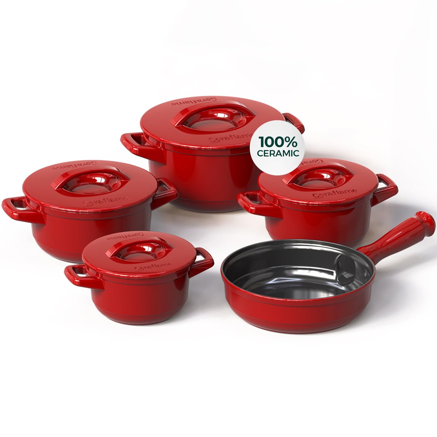 Ceraflame 100% Pure Ceramic Cookware: Thermal Shock Resistant & Toxin-Free, Oven, Microwave and Open-Flame Safe