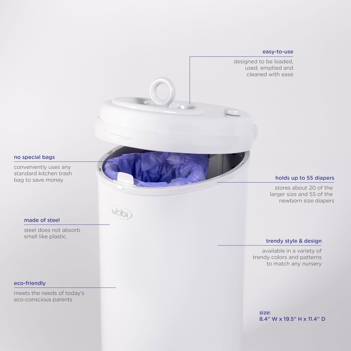 Ubbi Steel Diaper Pail: Powder-Coated Odor-Locking Bin