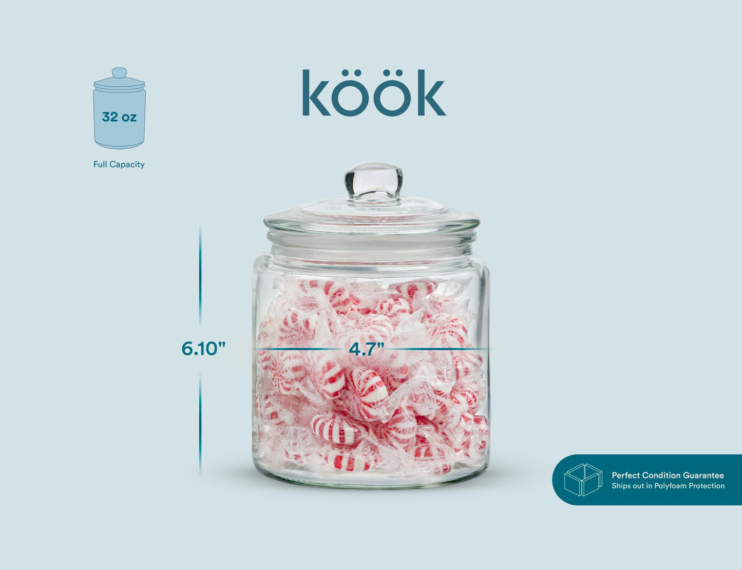 KooK 1/2 Gallon Glass Storage Containers with Airtight Lids (Set of 2)