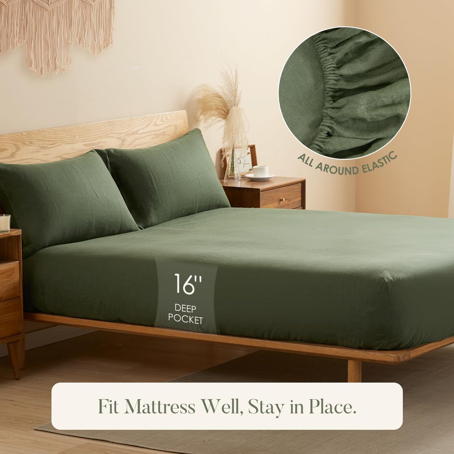 DAPU 100% Pure French Linen Sheets: Natural Normandy Flax Set