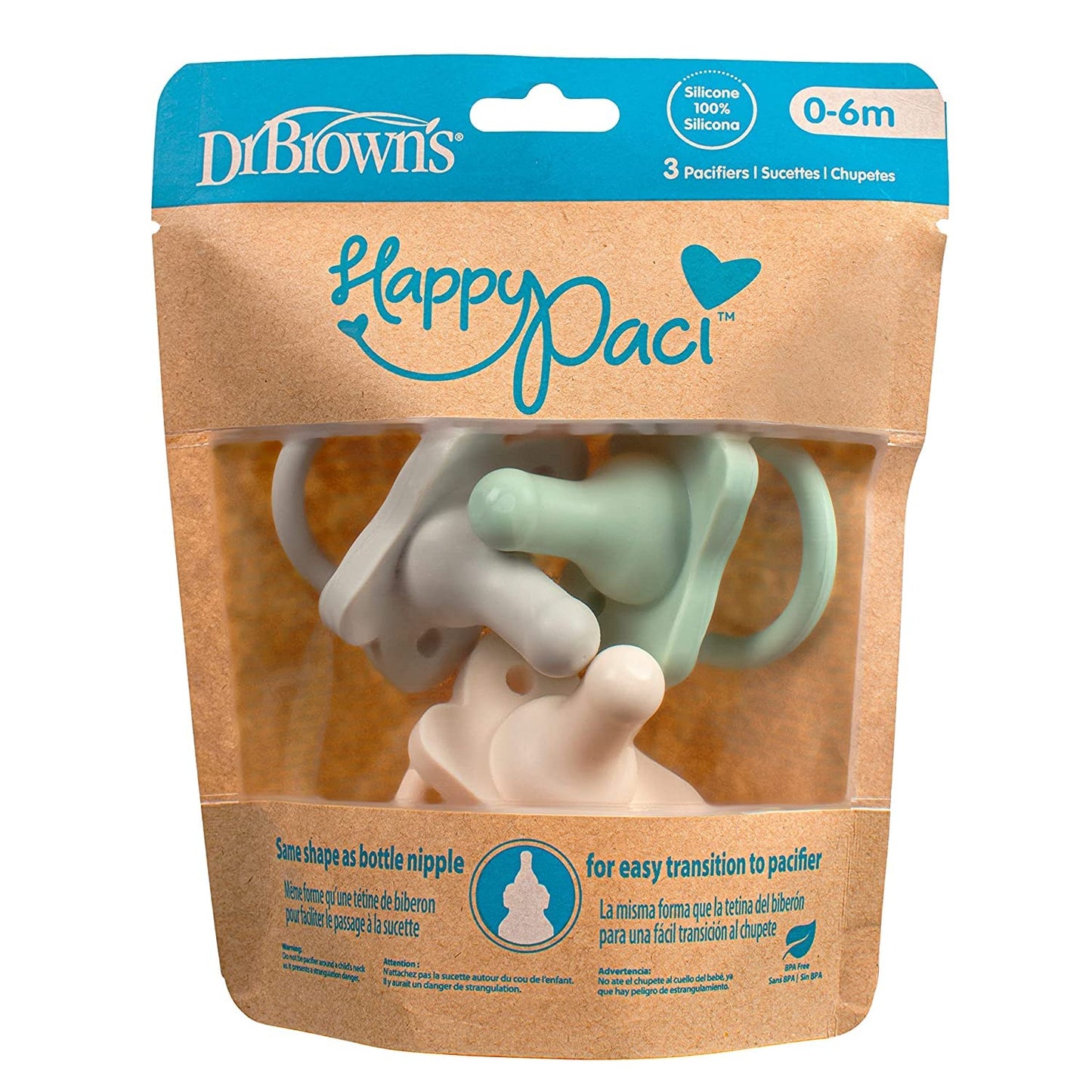 Dr. Brown's HappyPaci Silicone Pacifier: 100% Medical-Grade One-Piece