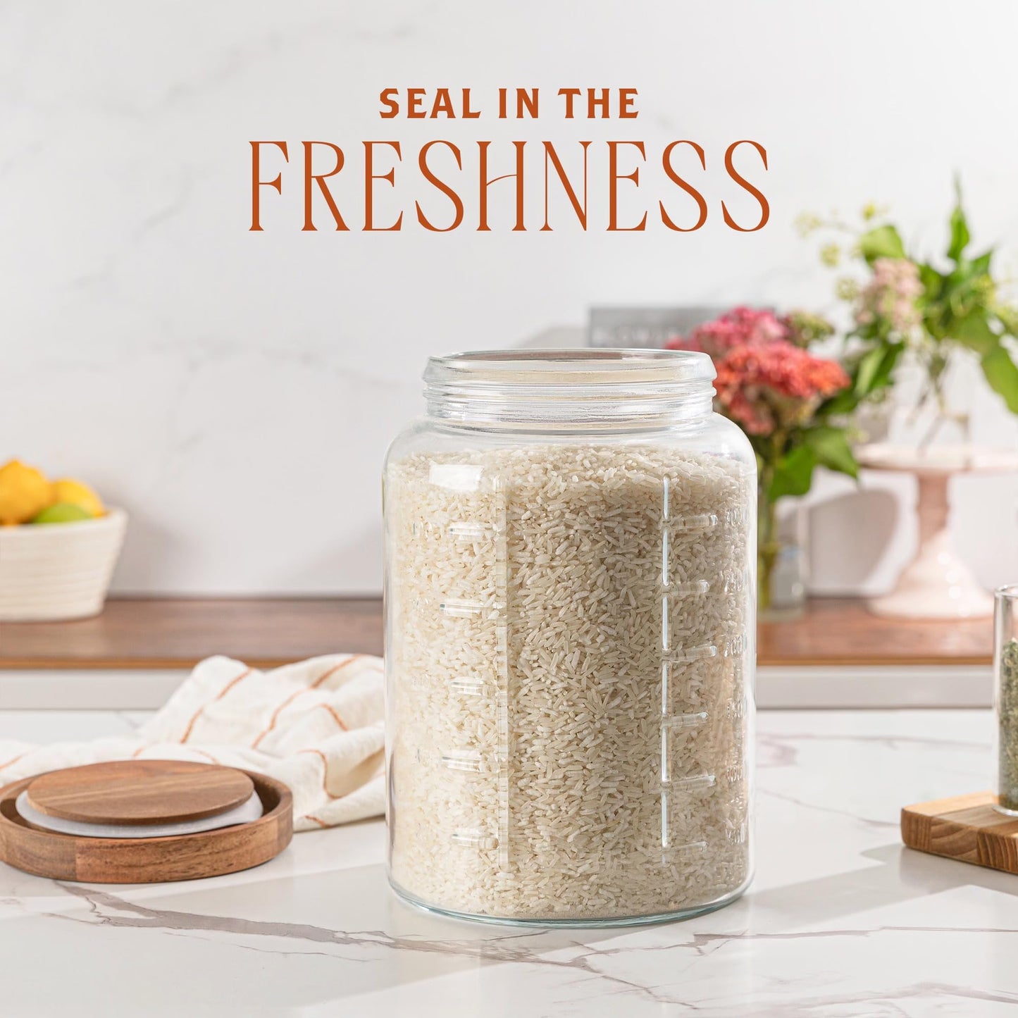 Kitchentoolz 1 Gallon Glass Mason Jar with Acacia Wood Lid