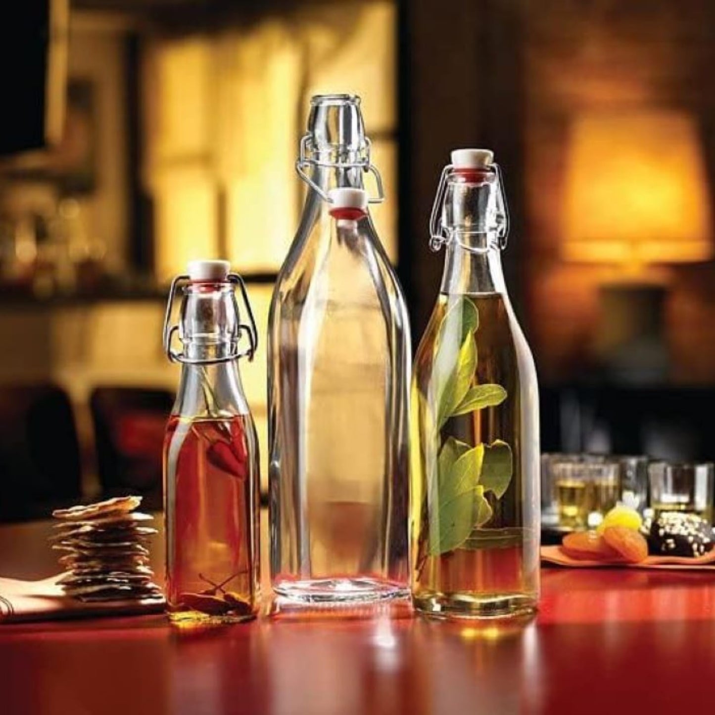 Bormioli Rocco Square Swing Top Glass Bottles: 4.25 Oz (Set of 6)