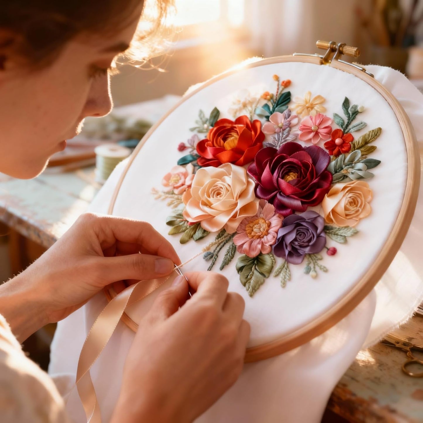 100% Pure Silk Ribbon: 6 Spools, Natural, Biodegradable Fiber for Elegant Detailing