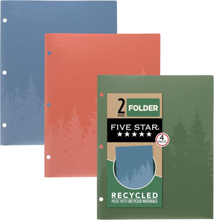Five Star 100% Recycled Plastic 2-Pocket Folders with Prongs