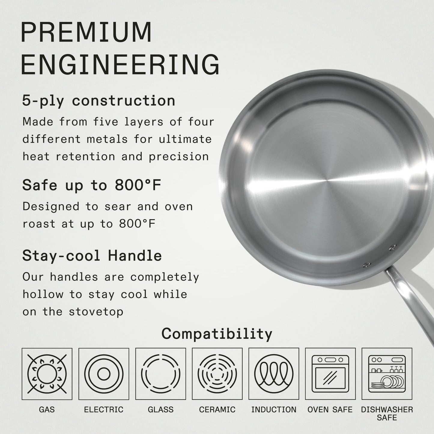 Made In 12-Inch Stainless Clad Frying Pan: Professional 5-Ply Construction, for a Lifetime of Plastic-Free Searing