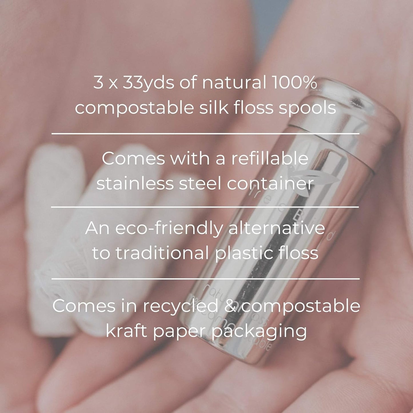 TreeBird Biodegradable Dental Floss | TRUE Shift Steel Dispenser & Pure Silk Floss