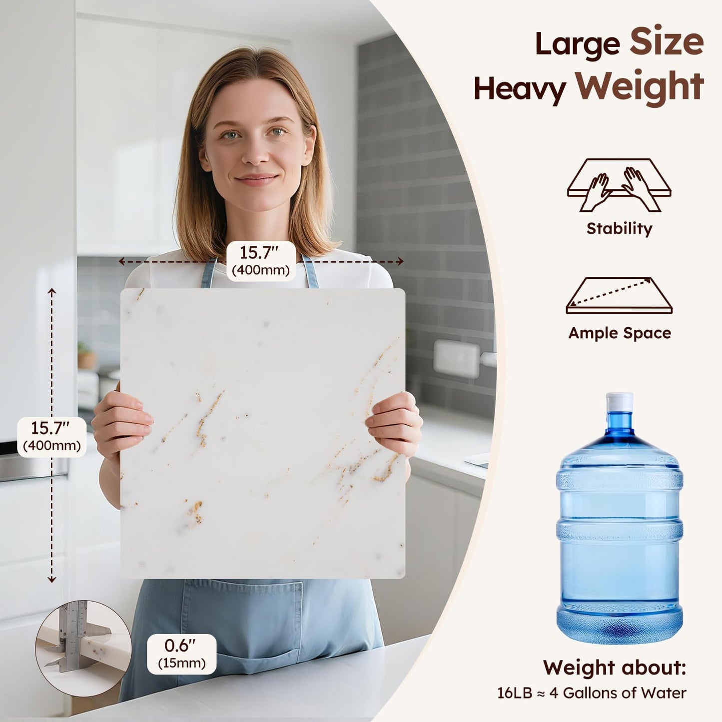 Diflart Natural Granite Cutting Board: Large 16" x 20" Polished Stone Slab.