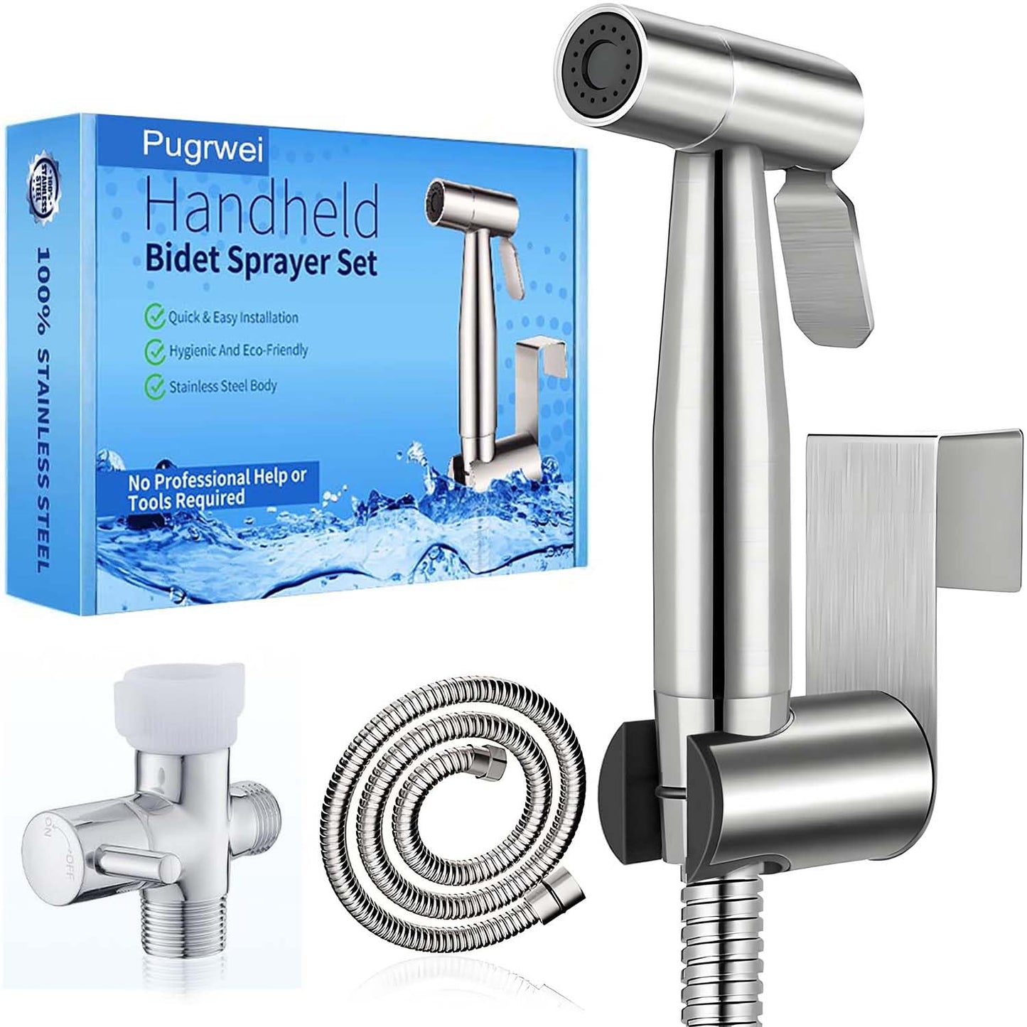 Pugrwei 304 Stainless Steel Handheld Cloth Diaper & Bidet Sprayer Set