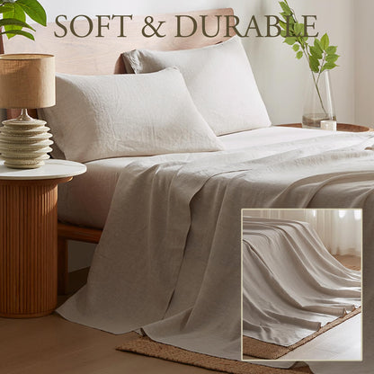 DAPU 100% Pure French Linen Sheets: Natural Normandy Flax Set