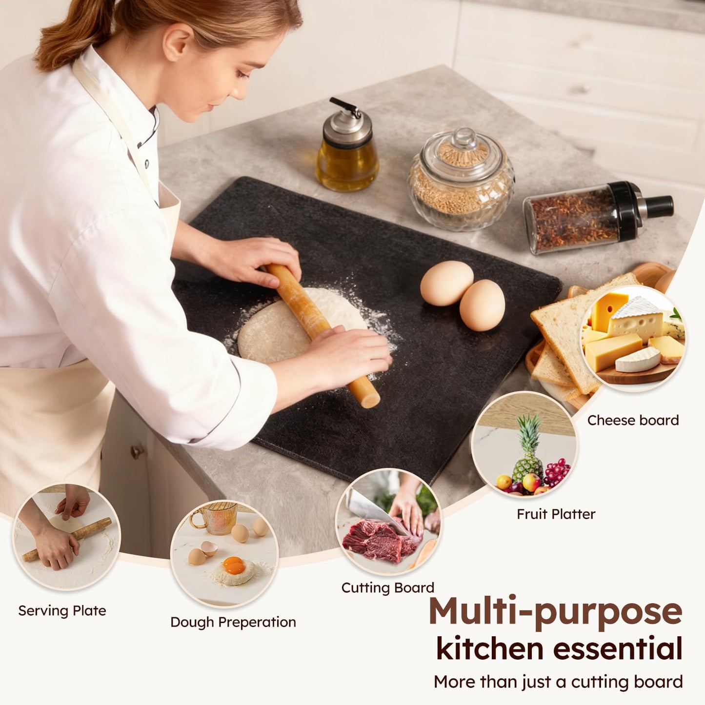 Diflart Natural Granite Cutting Board: Large 16" x 20" Polished Stone Slab.