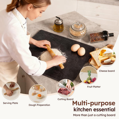 Diflart Natural Granite Cutting Board: Large 16" x 20" Polished Stone Slab.