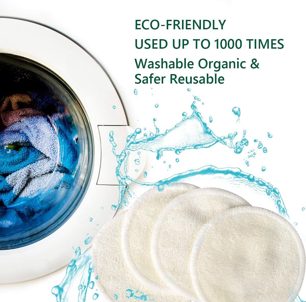 Organic Bamboo Reusable Makeup Remover Pads: 20-Pack with Laundry Bag