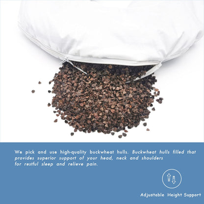 Edomi U-Shaped Adjustable Buckwheat Hull Neck & Shoulder Pillow