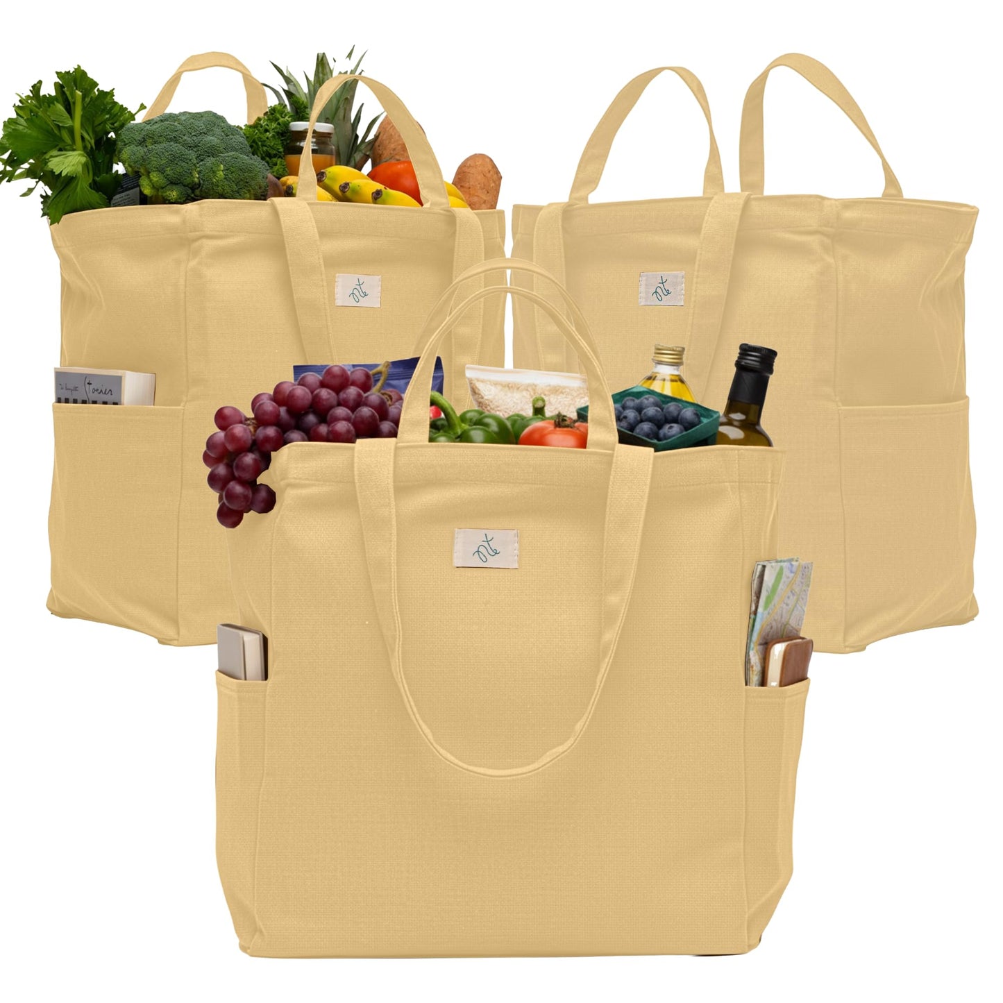 Nook Theory 3-Pack Reusable Cotton Canvas Grocery Bags (12 oz)