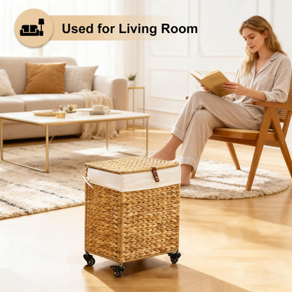 LGENHOOM Handwoven Natural Water Hyacinth Hamper with Lid