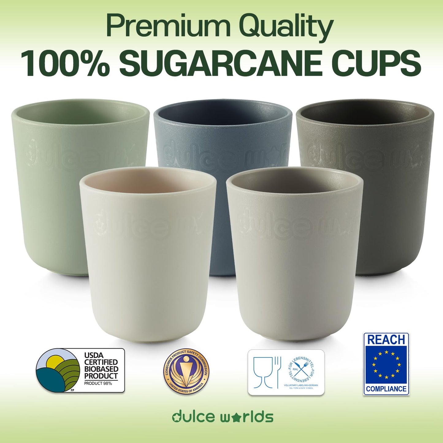 Dulce Worlds 100% Sugarcane Unbreakable Kids Cups (5-Pack)