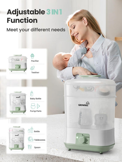 Grownsy 4-in-1 Bottle Sterilizer: Large 8-Bottle Steam Sanitizer