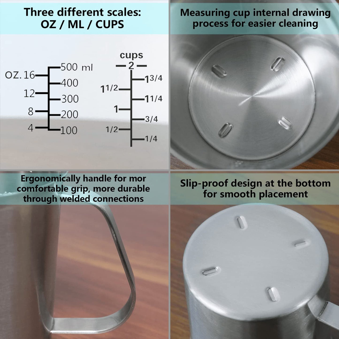 Newness Stainless Steel Measuring Cup with Triple Measurement Scales