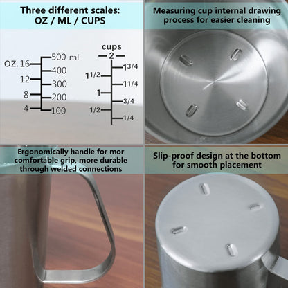 Newness Stainless Steel Measuring Cup with Triple Measurement Scales