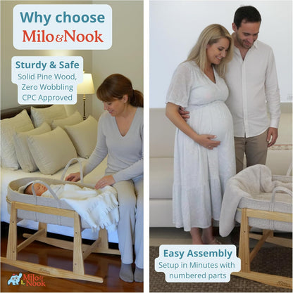 Milo & Nook Baby Moses Basket Stand: Solid Pine Wood Structure