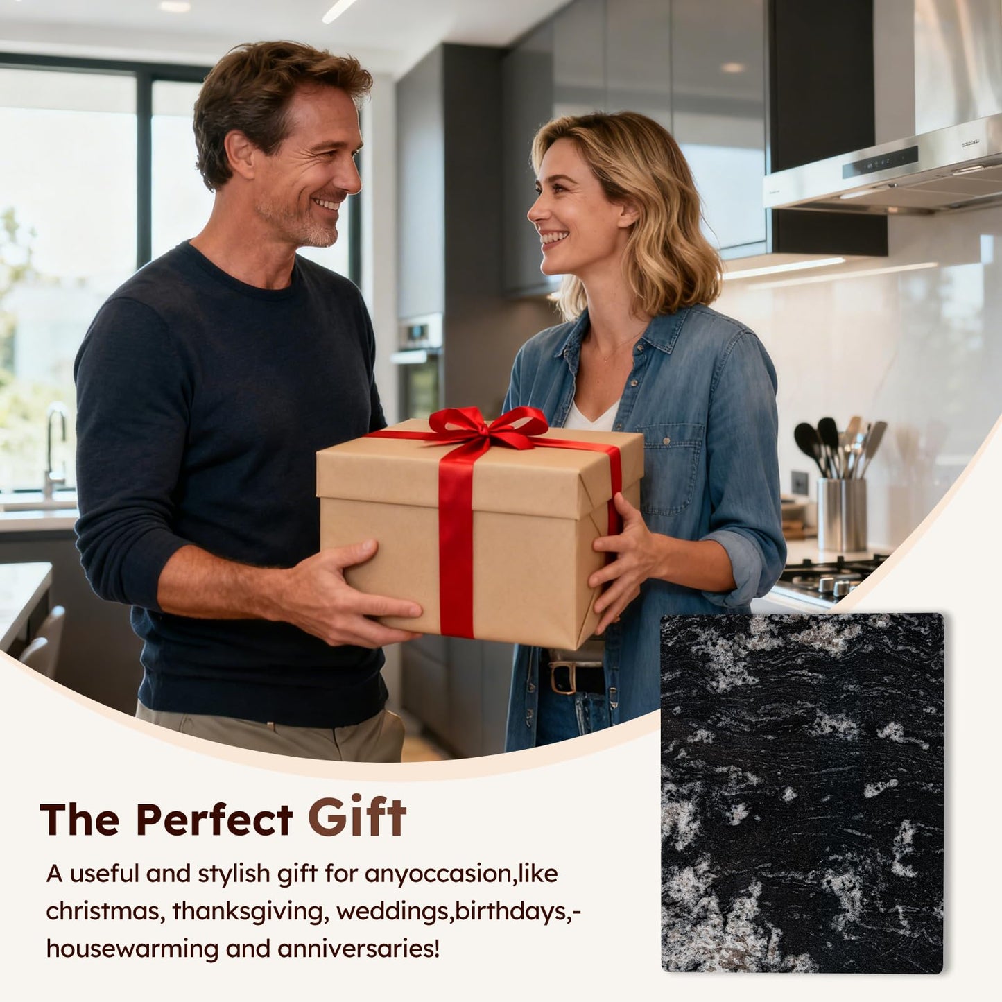 Diflart Natural Granite Cutting Board: Large 16" x 20" Polished Stone Slab.