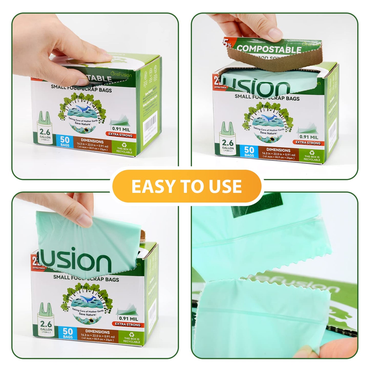 GreFusion 1.2 Gallon Compostable Bags - 125 Count (BPI Certified)