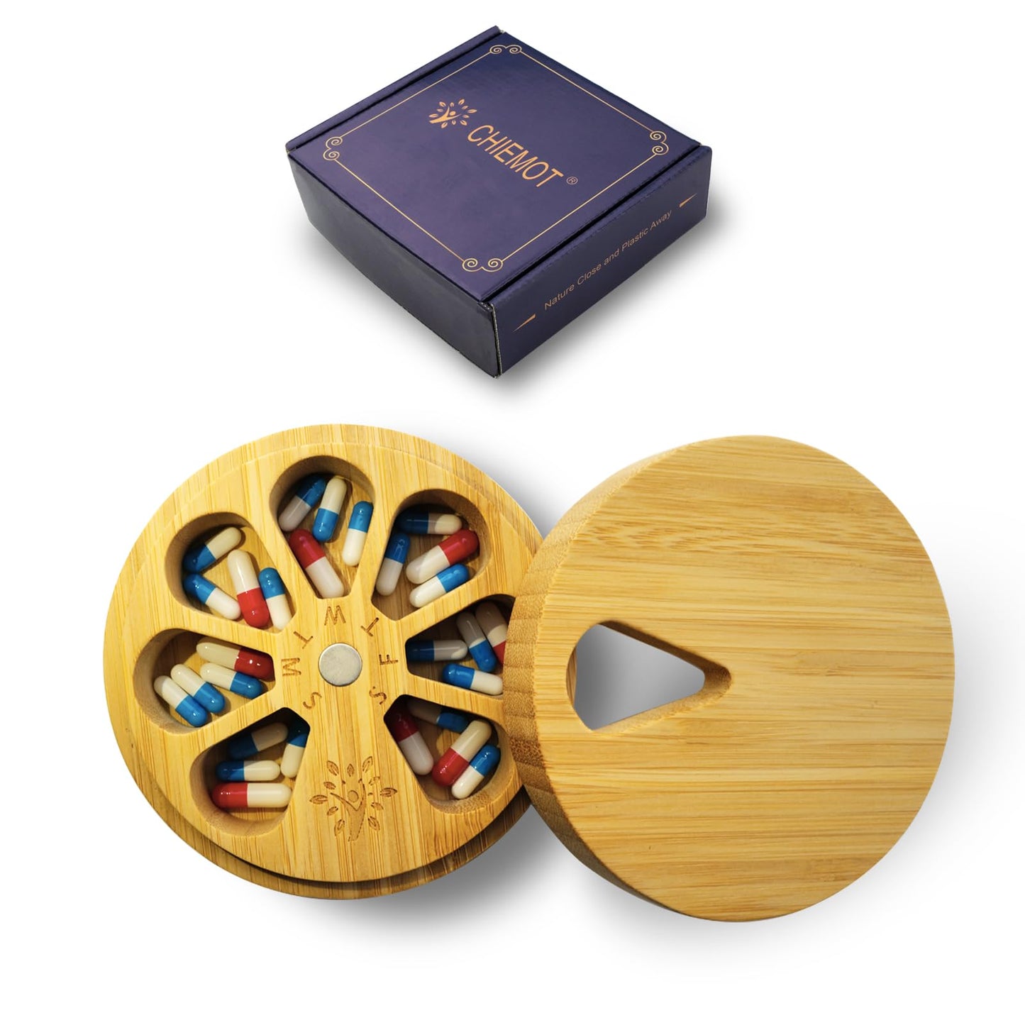 Beech Wood Weekly Pill Organizer | TRUE Shift Plastic‑Free Medicine Box