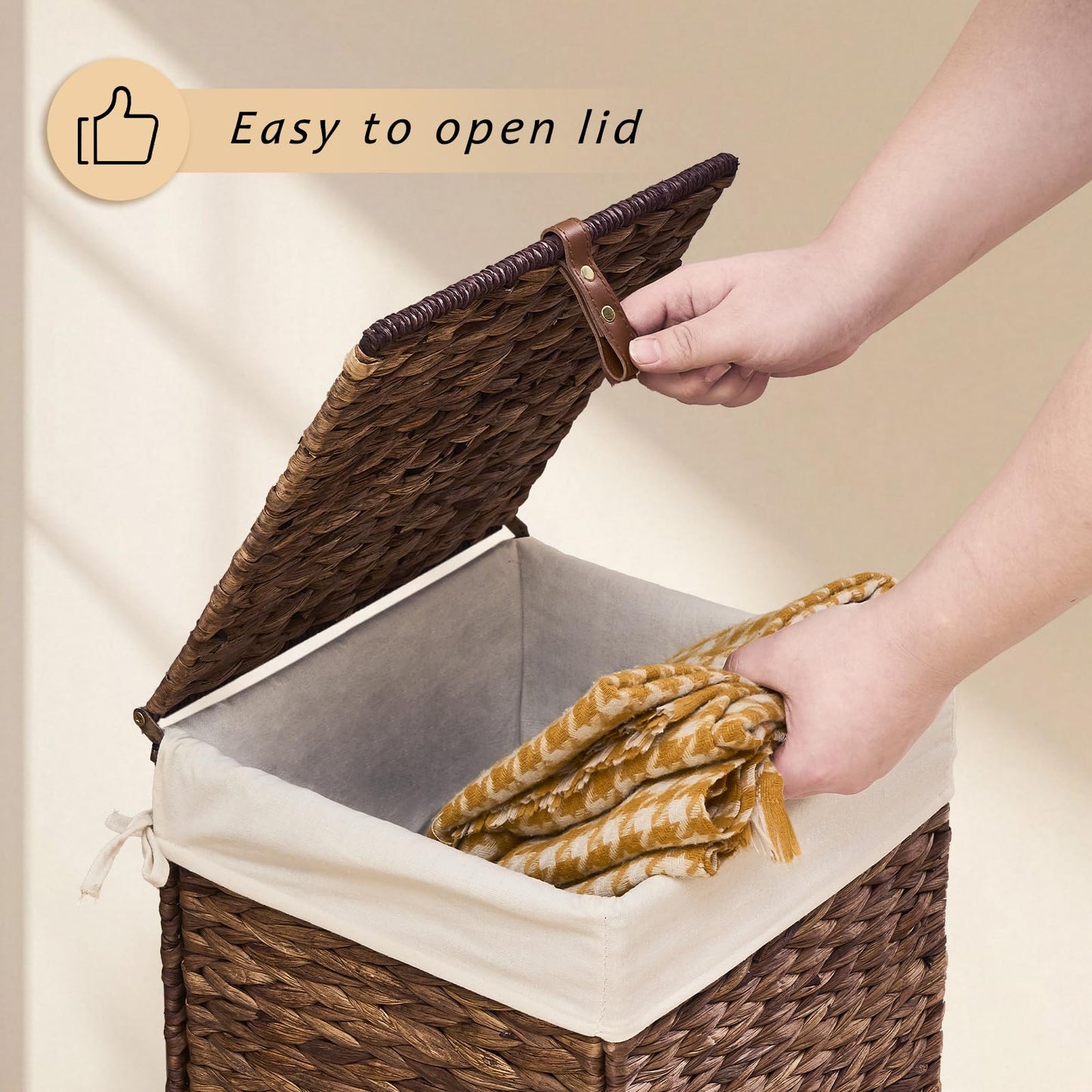 LGENHOOM Handwoven Natural Water Hyacinth Hamper with Lid